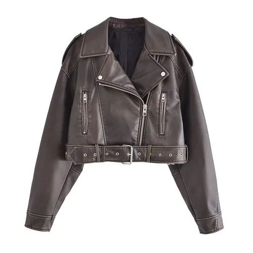 acronon - Faux Leather Belted Zip Biker Jacket | YesStyle Global