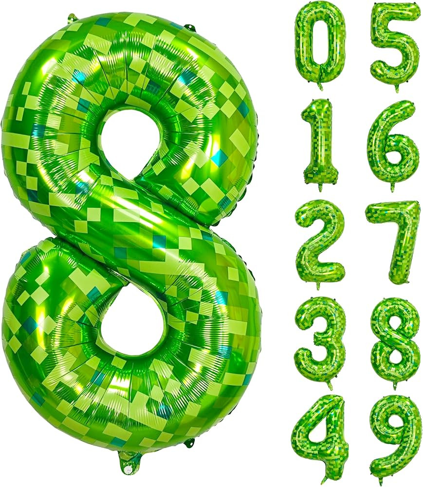 40 IN Large Green Pixel Miner Number 8 Foil Balloon For 8th Kids Pixel Miner Theme Birthday Anniv... | Amazon (CA)