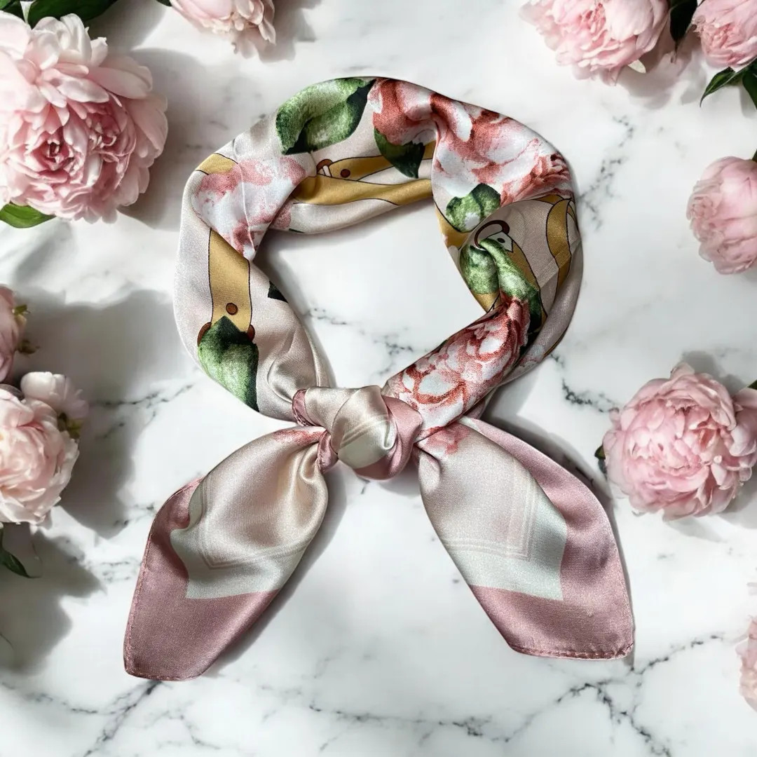 Elegant Pink & White Floral Silk Scarf - Luxury Rose Print, Silk Neck Tie, Silk Scarf, Silk Banda... | Etsy (US)