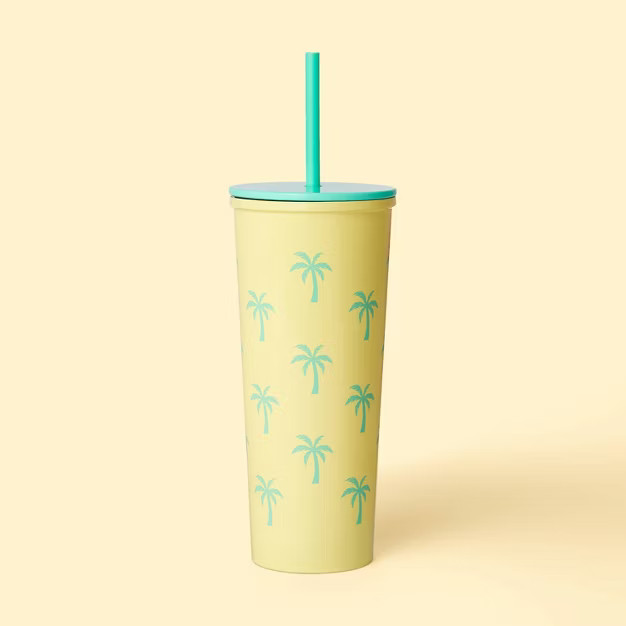 23oz Stainless Steel Palm Trees Tumbler with Straw Light Yellow/Green - Stoney Clover Lane x Targ... | Target