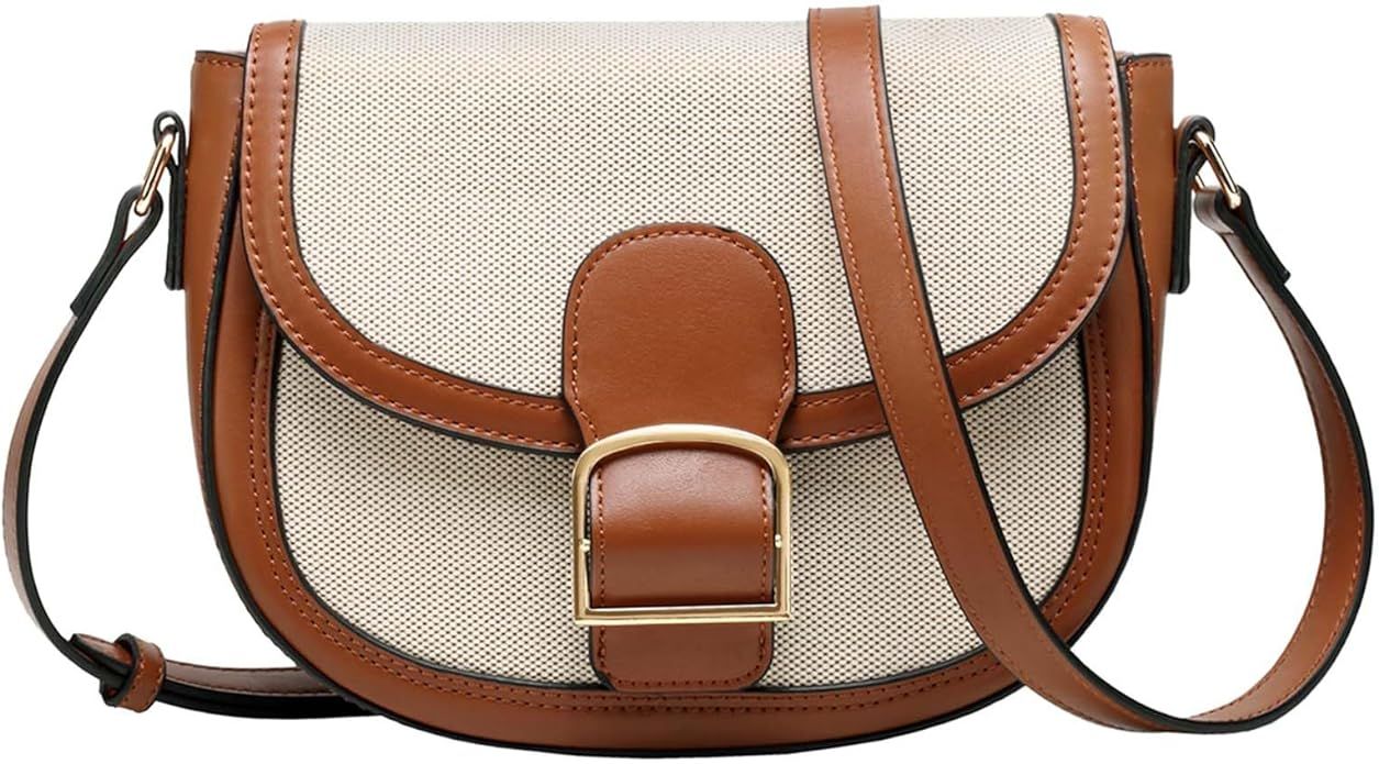 Kasqo Crossbody Bag for Women,Vegan Leather Fashion Small Shoulder Bag Ladies Handbag Saddle Purs... | Amazon (US)