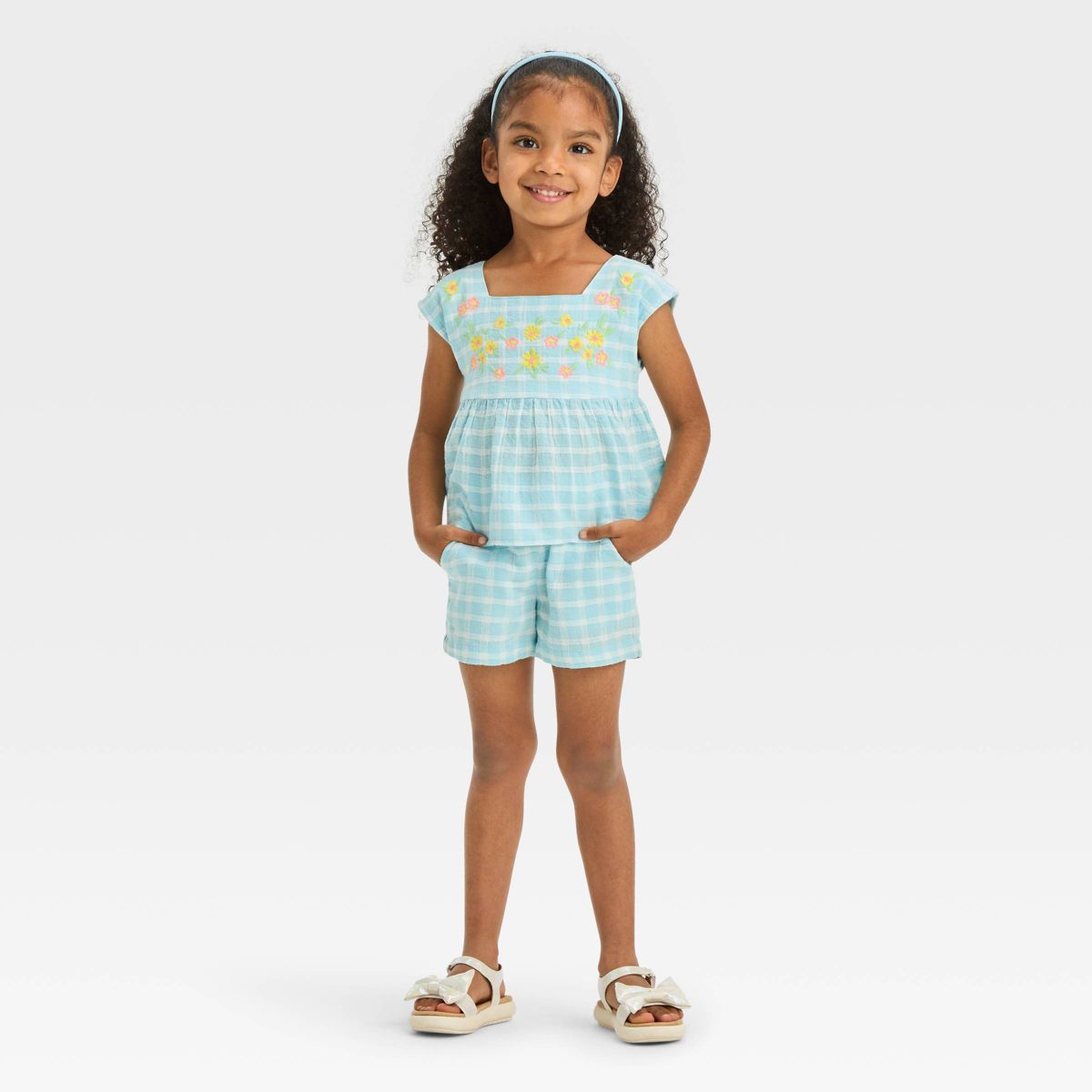 Toddler Girls' Gingham Top and Bottom Set - Cat & Jack™ Blue | Target