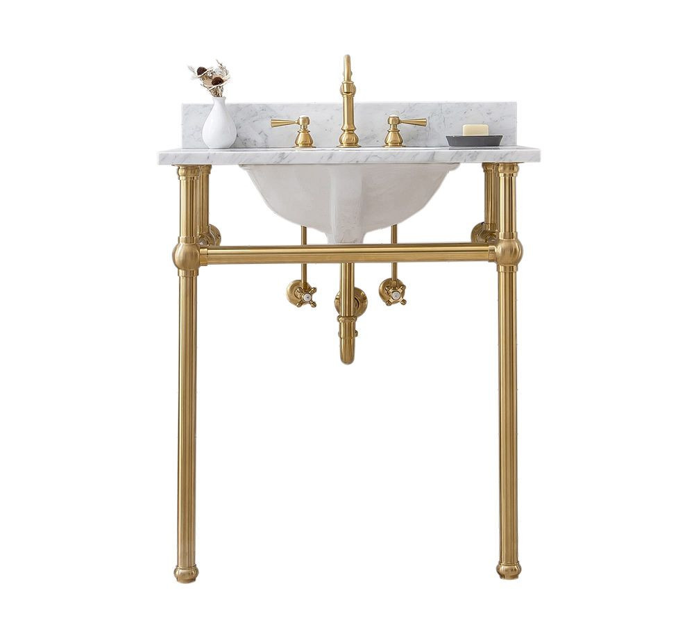 Satin Gold Aveline Marble Top Single Sink Vanity, 30 | Pottery Barn (US)