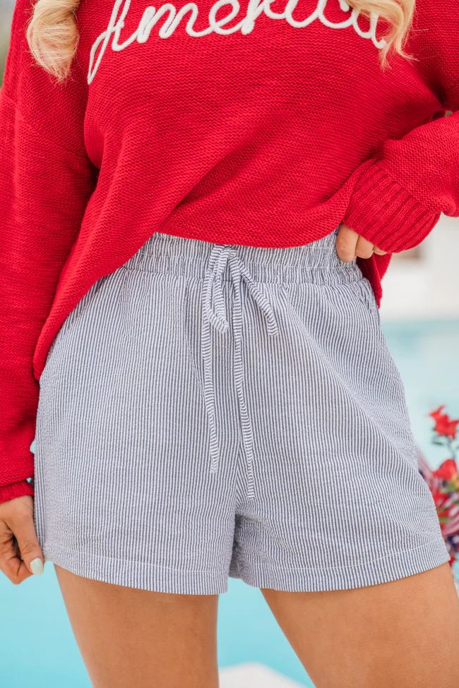 Suddenly Fine Blue and Ivory Seersucker Striped Shorts | Pink Lily