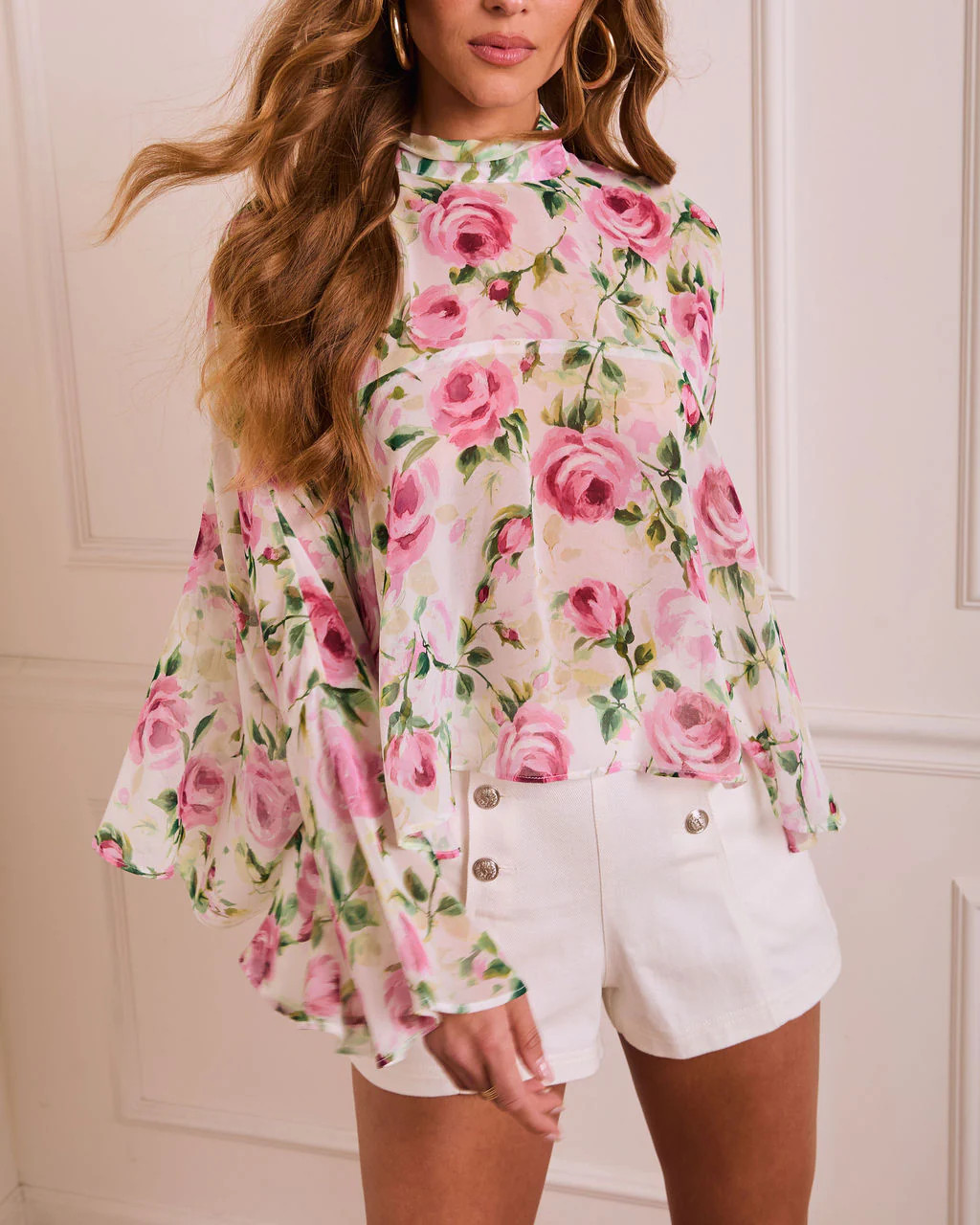 Bloom On Floral Mock Neck Blouse | VICI