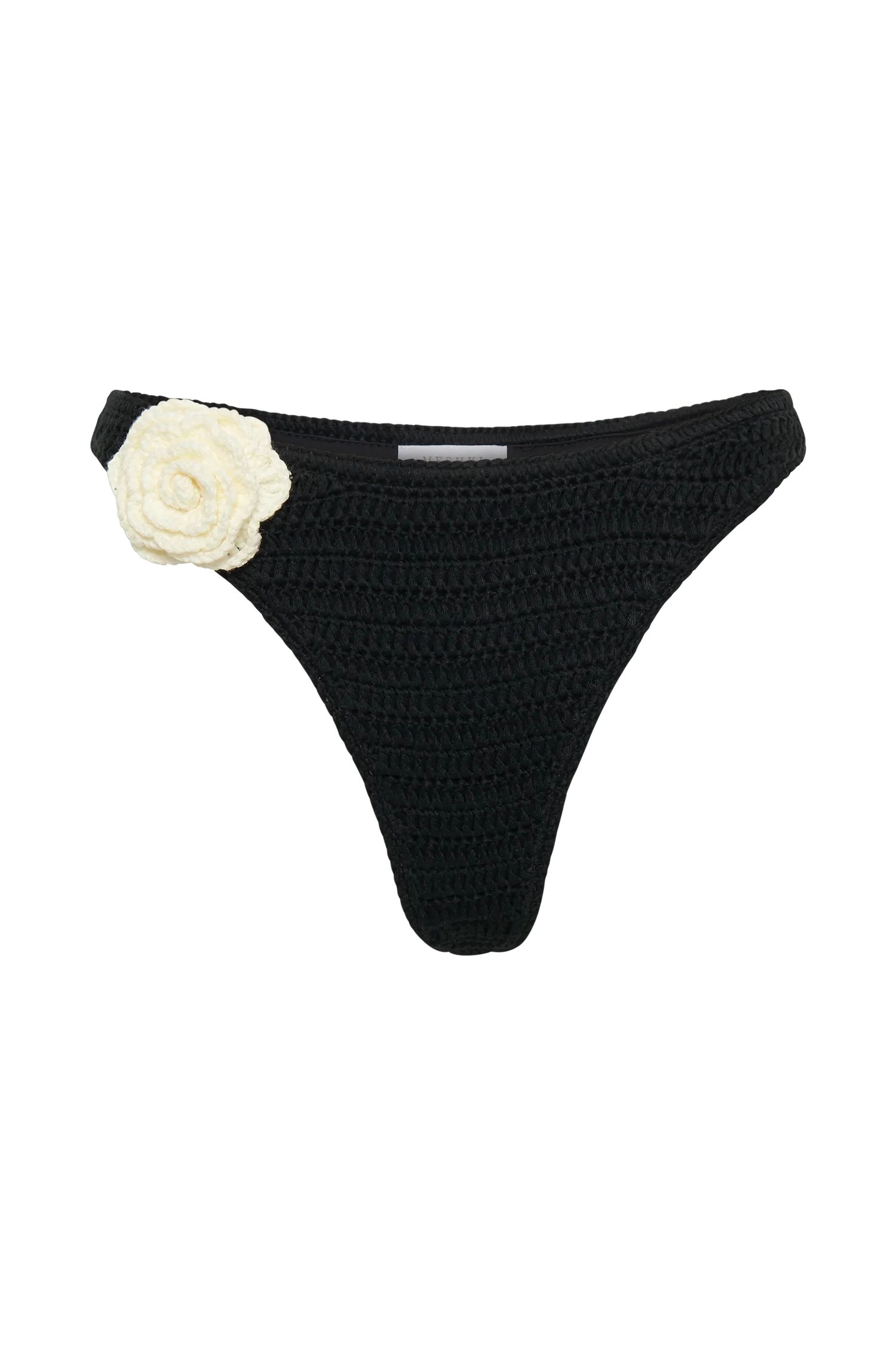 Valencia Rose Contrast Crochet Bikini Bottom - Black | MESHKI US