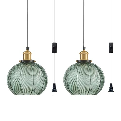 Modern Plug in Hanging Light 2-Light, 7.8 Inch Glass Pendant Light with Plug 14.76 FT Adjustable ... | Amazon (US)