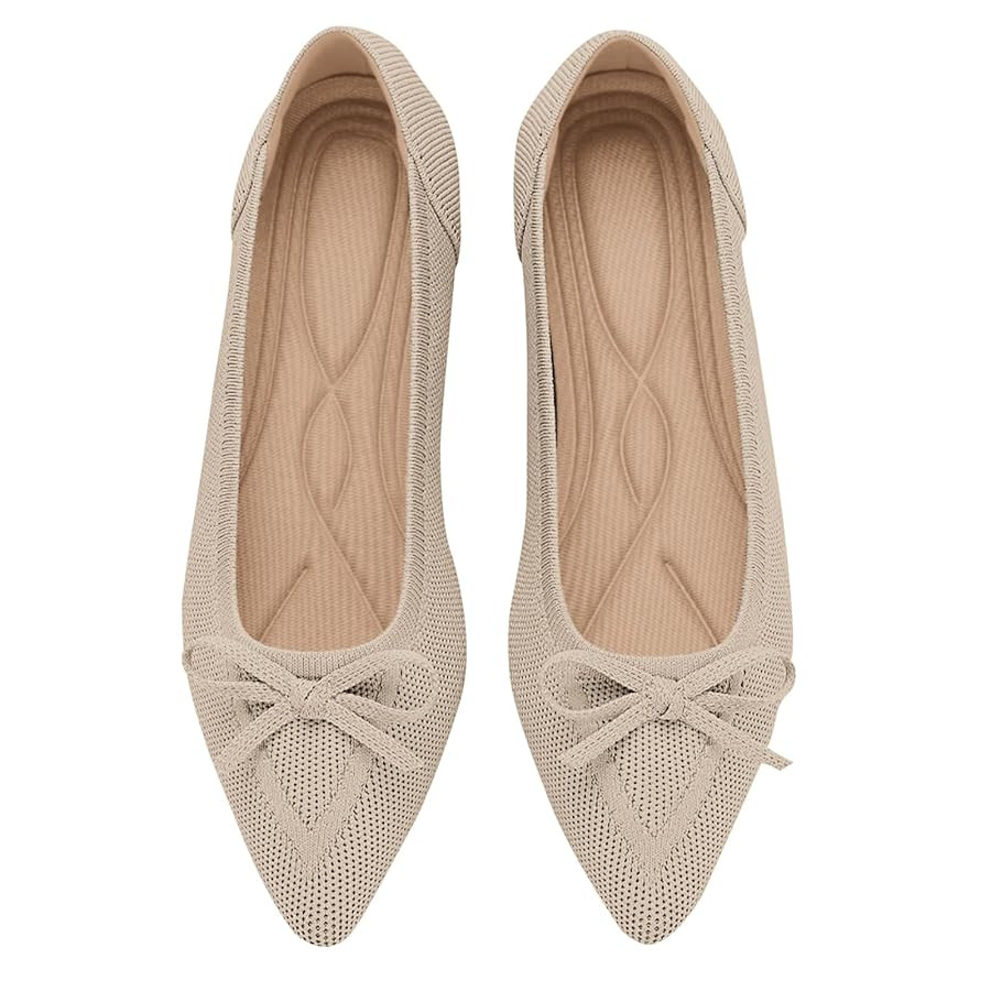 Women's Flats Pointed Toe Bow Knit Ballet Shoes Comfortable Dressy Mesh Slip On Flat | Amazon (US)