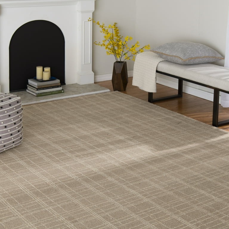 Better Homes & Gardens 7'10"x9'10" Beige Plaid Wool Indoor Area Rug - Walmart.com | Walmart (US)