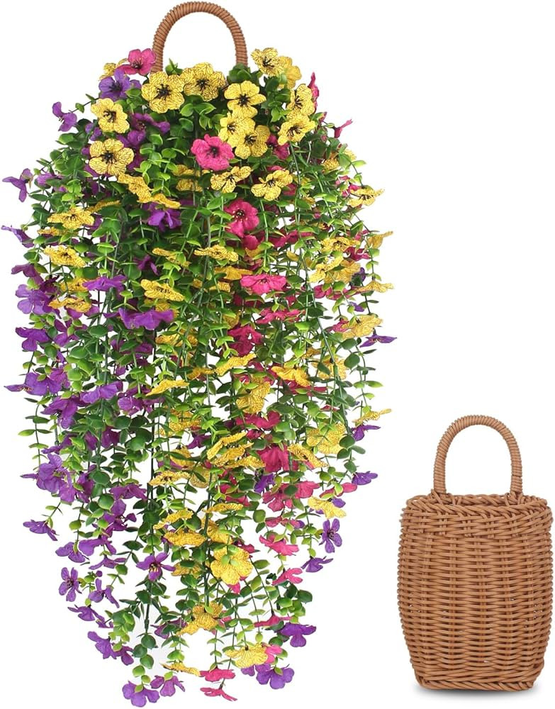 3 PCS Artificial Fake Hanging Flowers Plants with Basket for Spring Outdoor Outside Decoration, U... | Amazon (US)