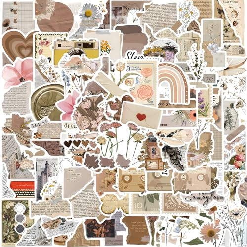 120Pcs Vintage Stickers, Waterproof Scrapbook Aesthetic Sticker, Daily Planner, Water Bottles, Handbook Junk Diary Stickers Teens Adults, Scrapbooking Supplies for DIY Paper Crafts | Amazon (US)
