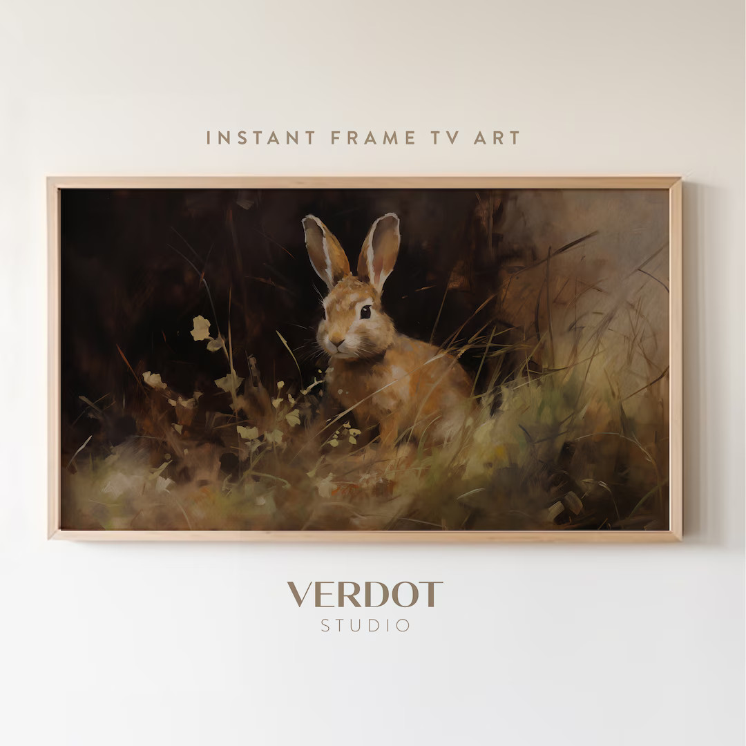 Dark Easter Frame Tv Art, Neutral Bunny Painting Tv Digital Download, Moody Easter Decor, Rabbit ... | Etsy (US)
