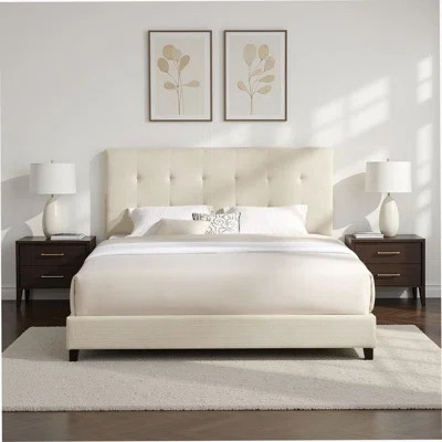 Bridgevine Home King Size Beige Tufted Upholstered Platform Bed | Wayfair North America