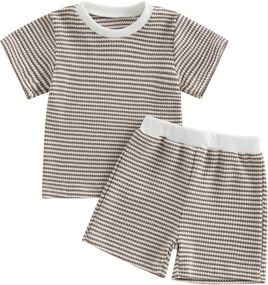 VISGOGO Baby Boy Girls Toddler Summer Outfit Striped T-shirt Toddler Boy Summer Clothes 6 12 18 M... | Amazon (US)