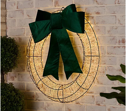 Home Reflections Oversized 28" LED Wreath with Bow - QVC.com | QVC