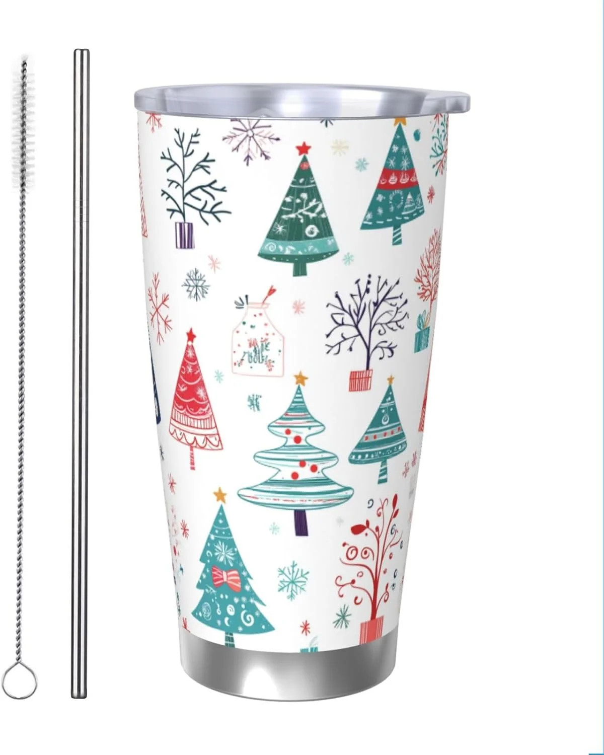 Christmas Tree Art Tumbler 20oz - Stainless Steel Travel Mug with Lid & Straw - Holiday-Themed Co... | Walmart (US)