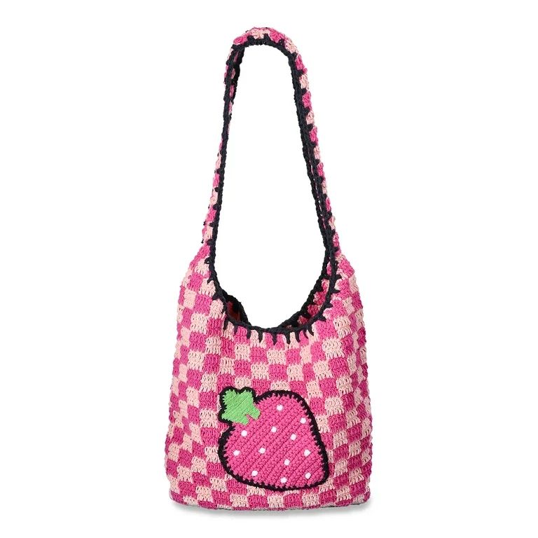 No Boundaries Women's Crochet Festival Hobo Bag, Strawberry Checker | Walmart (US)