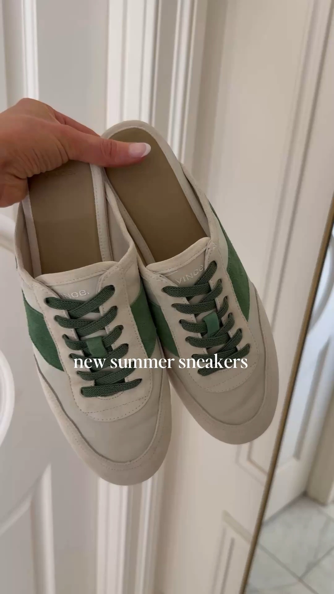 Love these green and cream slip on sneakers for summer