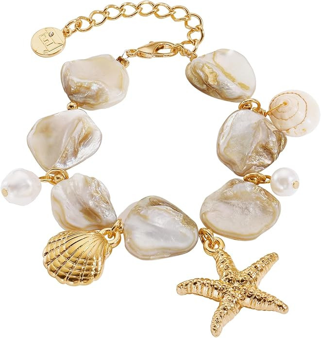 Firstmeet Natural Freshwater Shell Bracelet With Pearl Starfish Pendant Irregular Mother of Pearl... | Amazon (US)