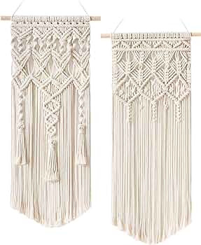 Mkono 2 Pcs Macrame Woven Wall Hanging Boho Home Chic Bohemian Geometric Art Decor - Beautiful Be... | Amazon (US)