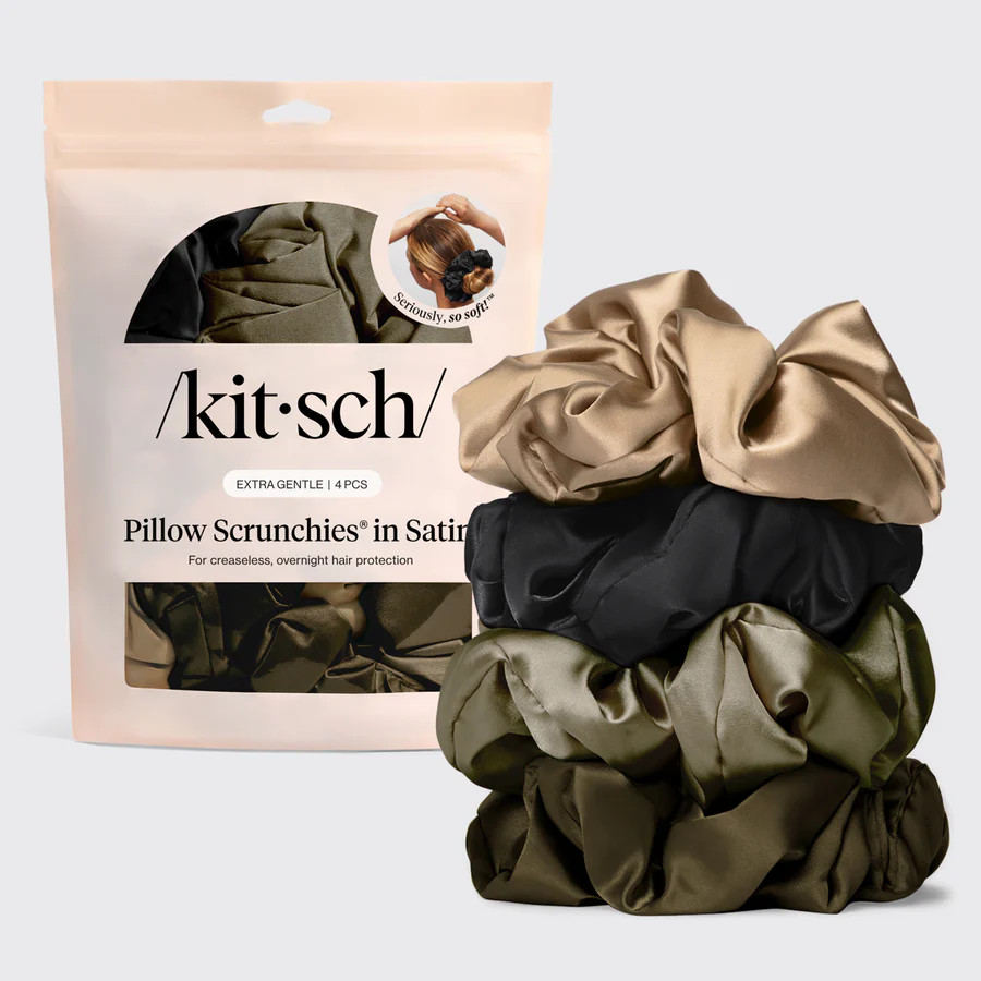 Black Satin Pillow Scrunchies\u00ae 4pc Set | KITSCH | Kitsch
