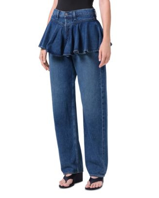Peplum High Rise Straight Jeans in Peak | Bloomingdale's (US)