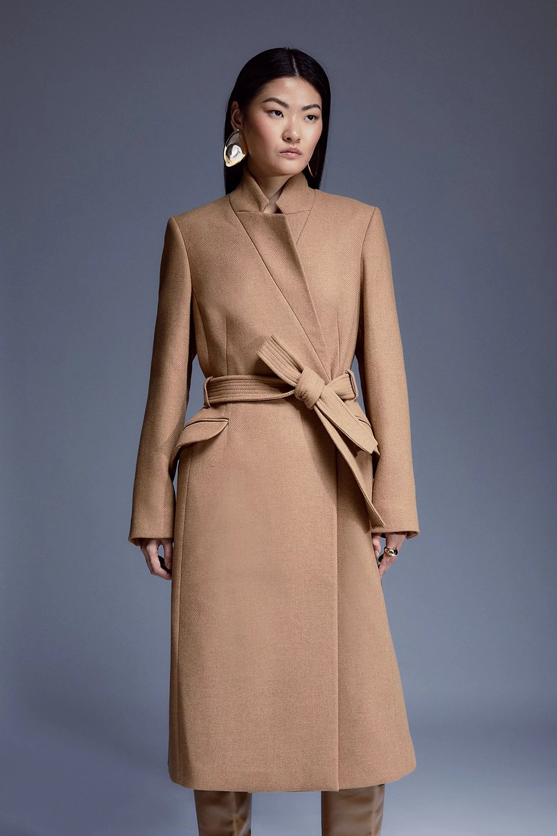 Italian Wool Forever Notch Neck Midi Coat | Karen Millen UK + IE + DE + NL