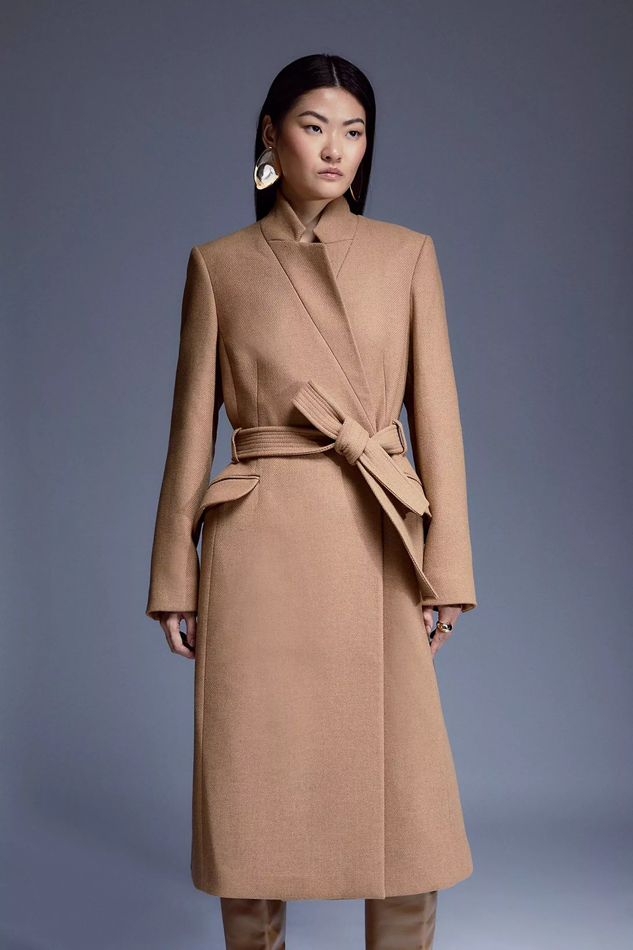 Buy Karen Millen Italian Wool Blend Double Breasted Coat In Camel