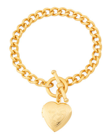 Made In Usa 24k Gold Plated Heart Locket Charm Bracelet | TJ Maxx
