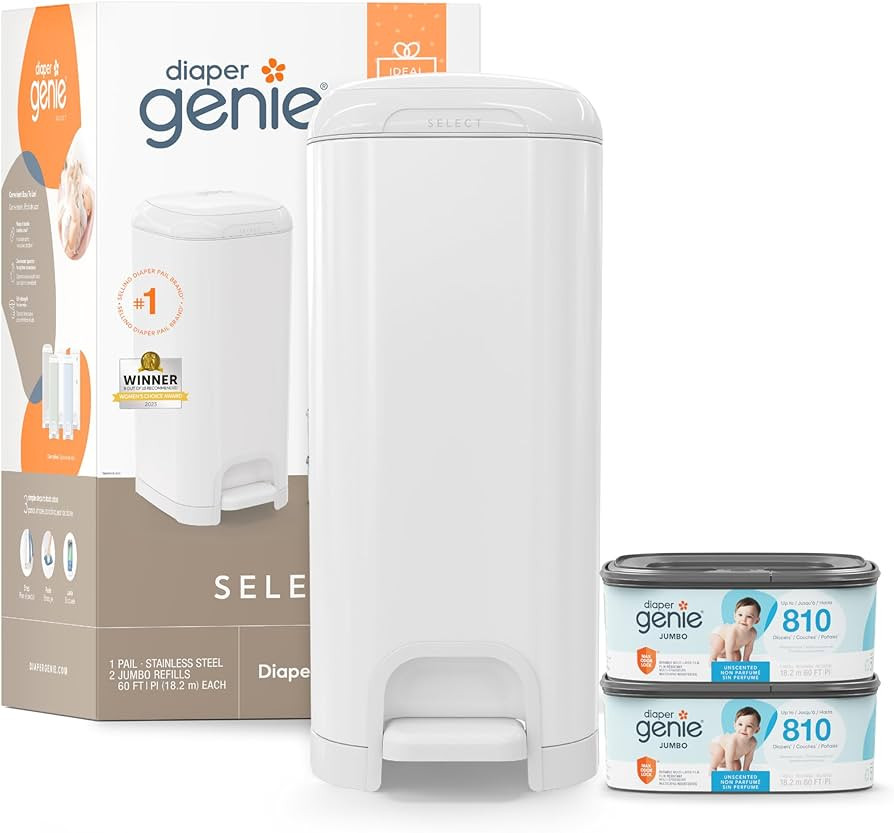 Diaper Genie Select Pail Registry Gift Set (White) | Made of Durable Stainless Steel Metal | incl... | Amazon (US)