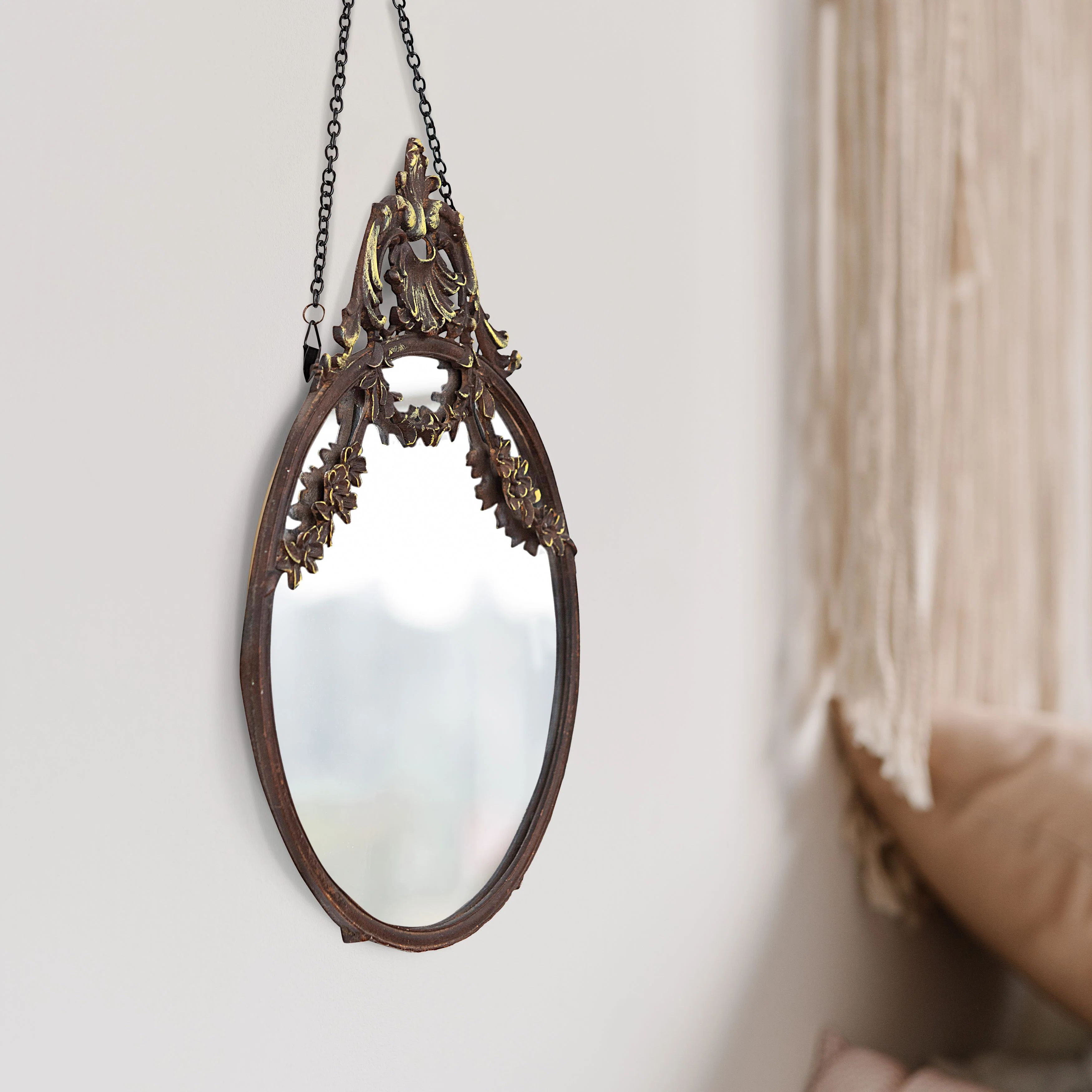 Laurel Foundry Modern Farmhouse Pabst Pewter Framed Wall Mirror with Decorative Chain and Antique... | Wayfair North America