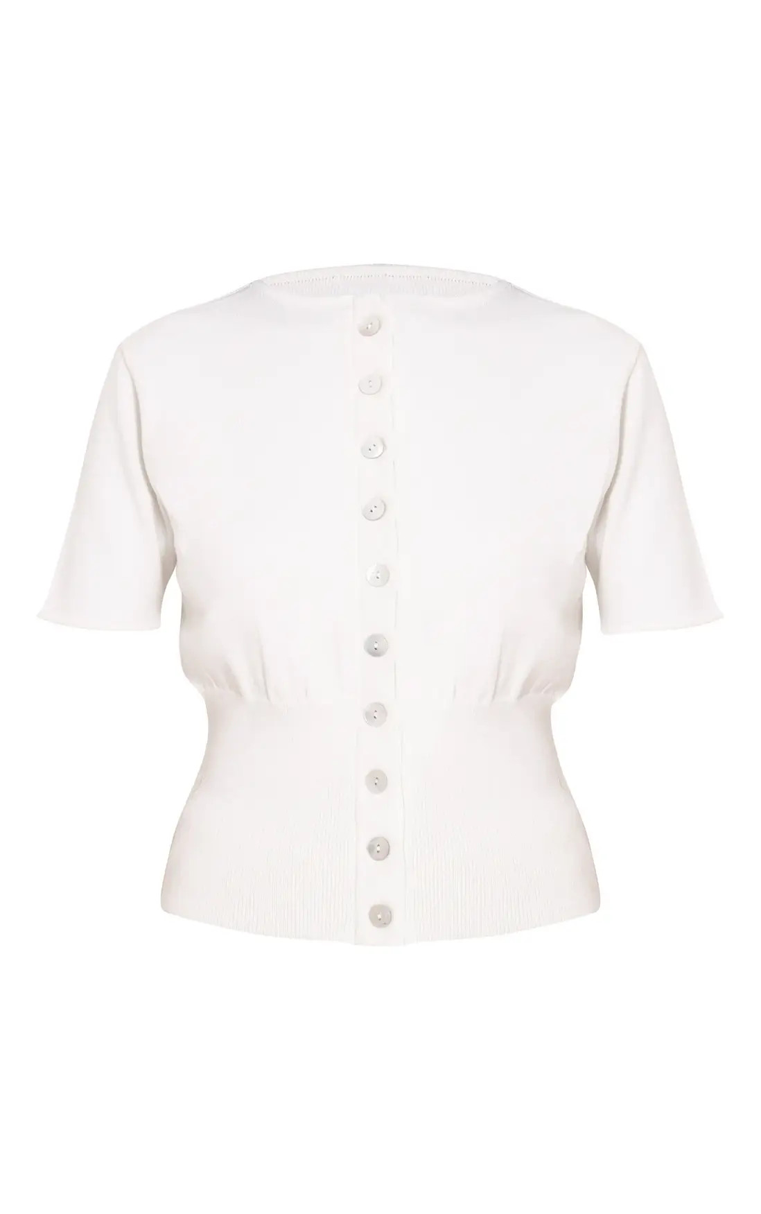 Tops | Petite Cream Scallop Edge Short Sleeve Cardigan | PrettyLittleThing | Debenhams UK