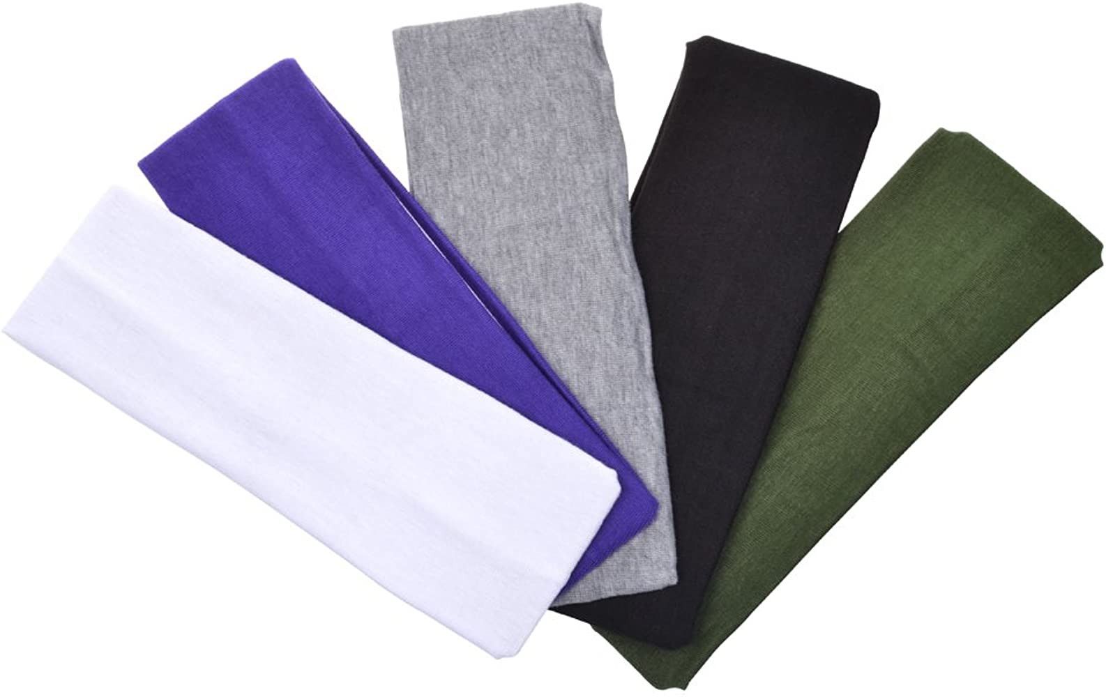 Cosmos Stretchy Cotton Yoga Sport Headband, Assorted Dark Colors, 5 pack | Amazon (US)