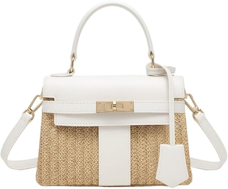 Straw Woven Women's Purse Vacation Box Handbag, Beach Crossbody Bag,Fashion Summer Shoulder Beach... | Amazon (US)