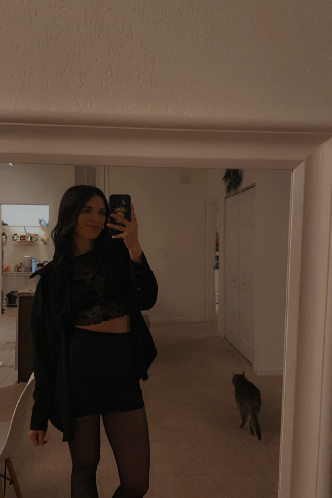 Black jacket- Amazon
Black lace sheer top- SHEIN
Black mini skirt- Amazon (Verdusa)
Black boots- SHEIN
Black nylons- Target 

#LTKStyleTip #LTKFindsUnder50