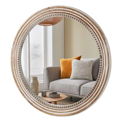 Rustic Round Wall Mirror, 23.62 Inches Wood Circle Mirror with Beads, Decorative Farmhouse Mirror for Living Room, Bedroom, Kitchen, Entryway (White) | Wayfair North America