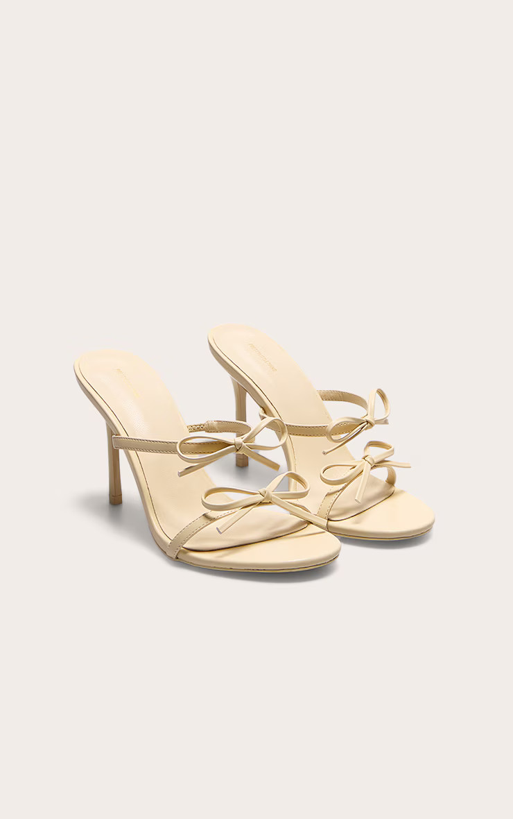 Lemon Pu Round Toe Bow Strap High Stiletto Heeled Mules | PrettyLittleThing UK