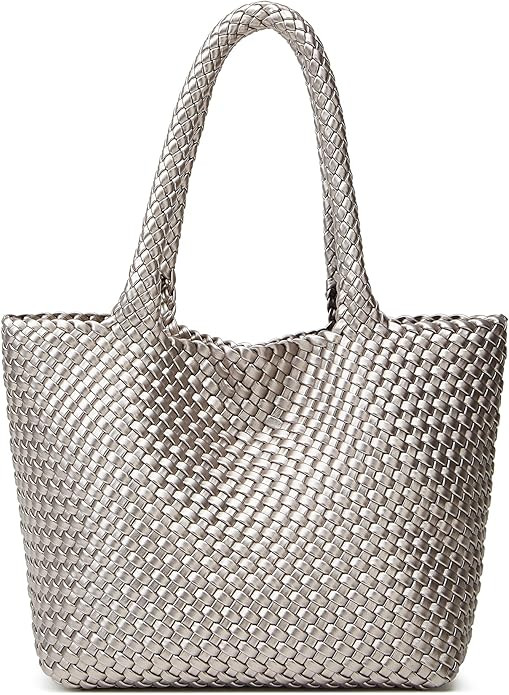 Woven Tote Womens Shoulder Bag: Vegan Leather Work Satchel Retro Handwoven Handbag Large Purse Su... | Amazon (US)