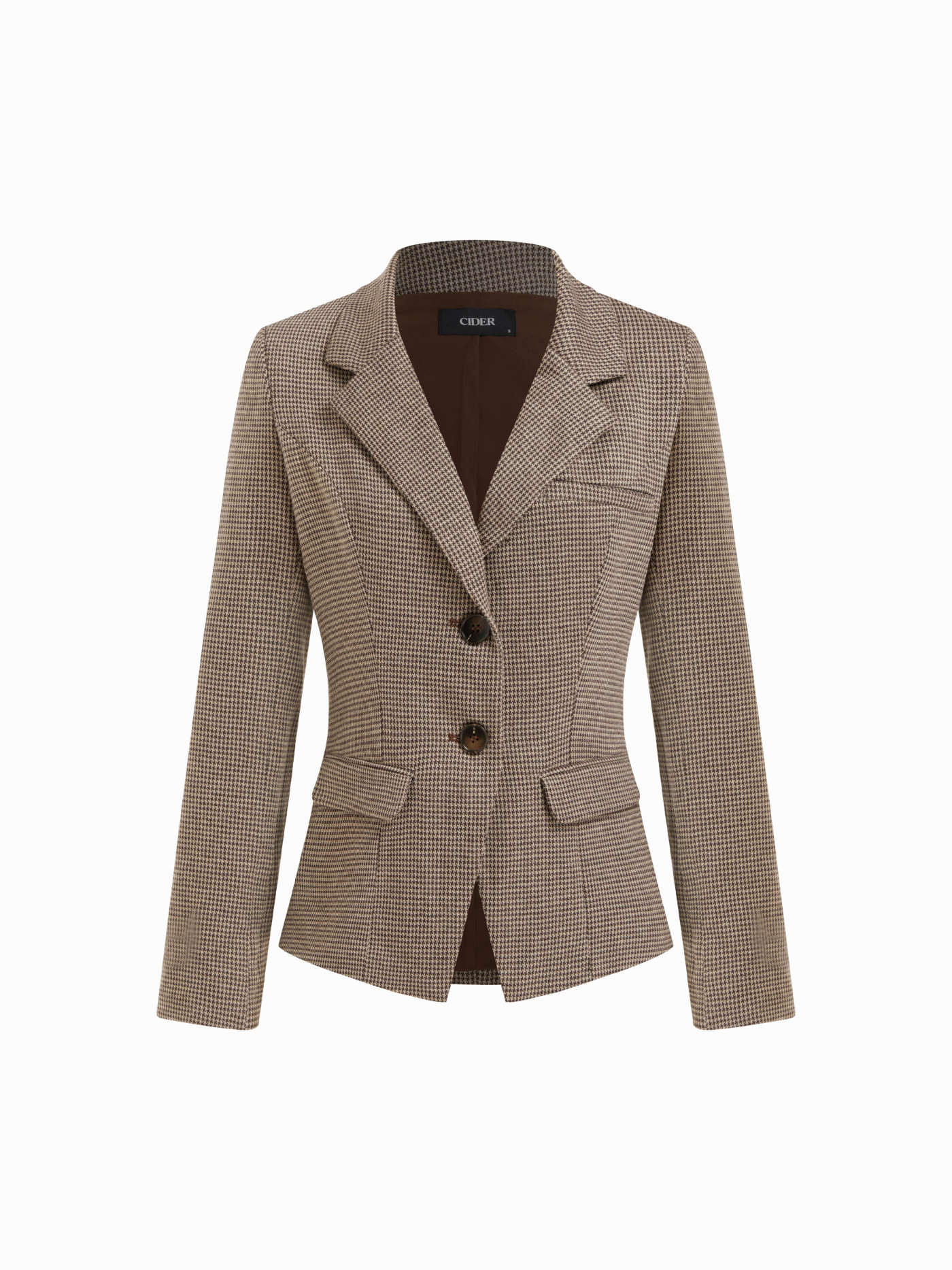 Notched Collar Houndstooth Cinched Waist Blazer | Cider