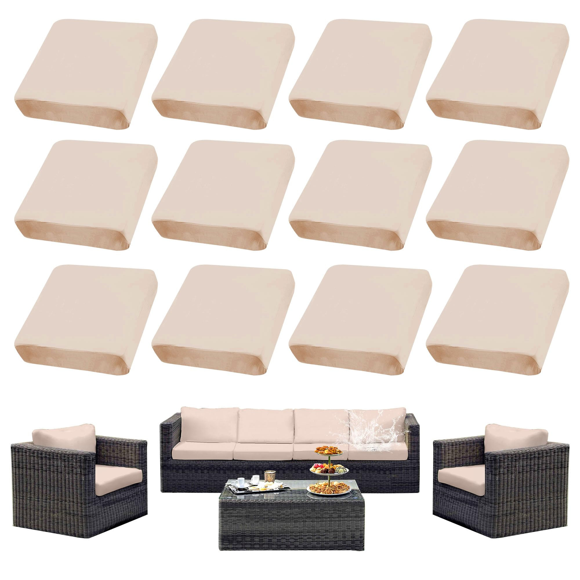 Outdoor Cushion Covers Set,12PCS Patio Furniture Couch Seat Slipcovers, Replacement for Sofa Sect... | Amazon (US)