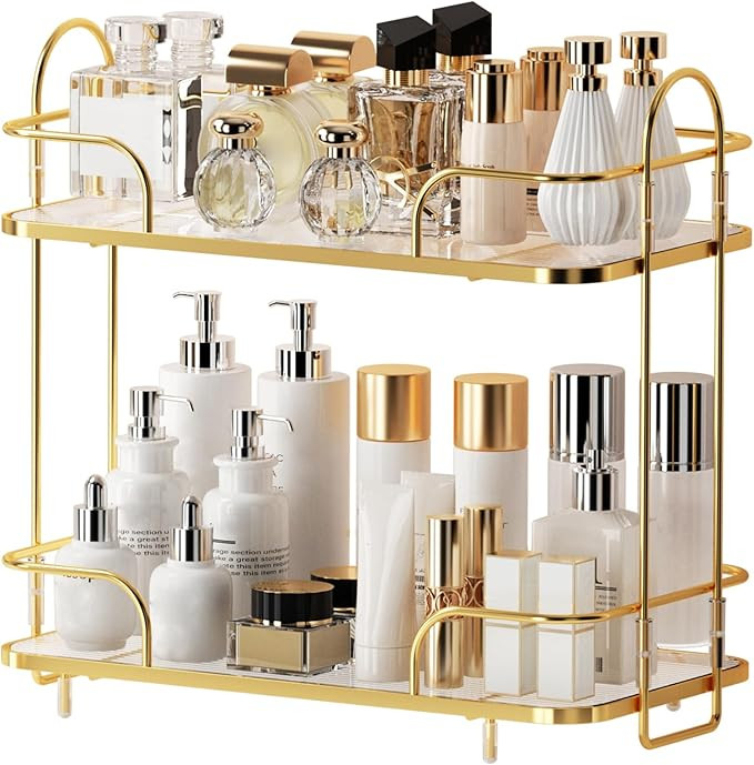 2 Tier Corner Bathroom Counter Organizer, Cosmetic Skincare Organizer, Bathroom Countertop Perfum... | Amazon (US)