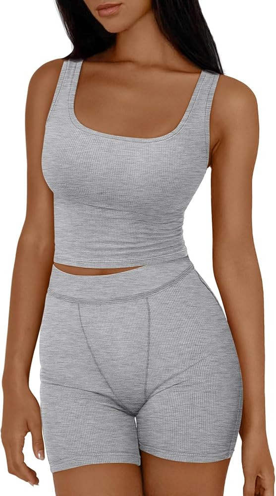 Trendy Queen 2 Piece Lounge Sets for Women Matching Workout Set Cropped Tank Tops and High Waist ... | Amazon (US)