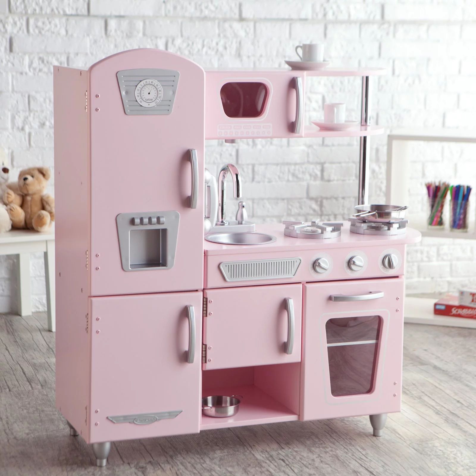 KidKraft Vintage Wooden Play Kitchen in Pink | Walmart (US)