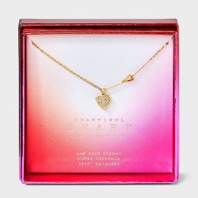 14K Gold Dipped Cubic Zirconia Double Heart Pendant Necklace- A New Day™ Gold | Target
