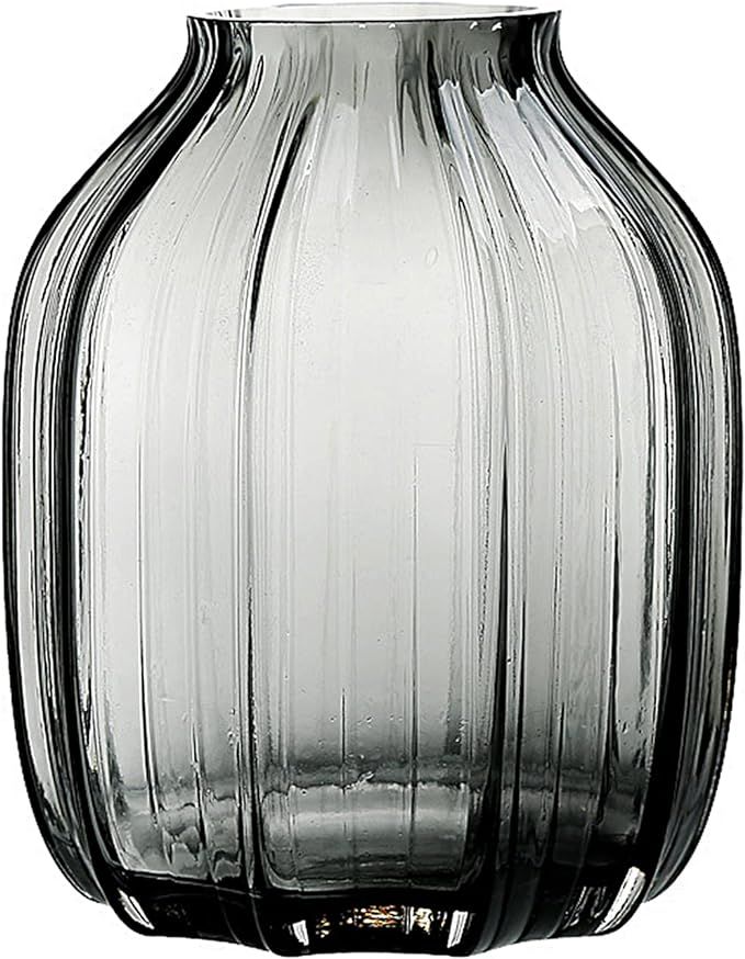 Black Grey Glass Vase for Flowers,Dark Grey Bud Tall Glass Vases,H-8.26" Simple Striped Design fo... | Amazon (US)