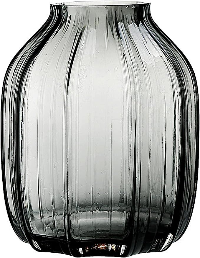 Black Grey Glass Vase for Flowers,Dark Grey Bud Tall Glass Vases,H-8.0" Simple Striped Design for... | Amazon (US)