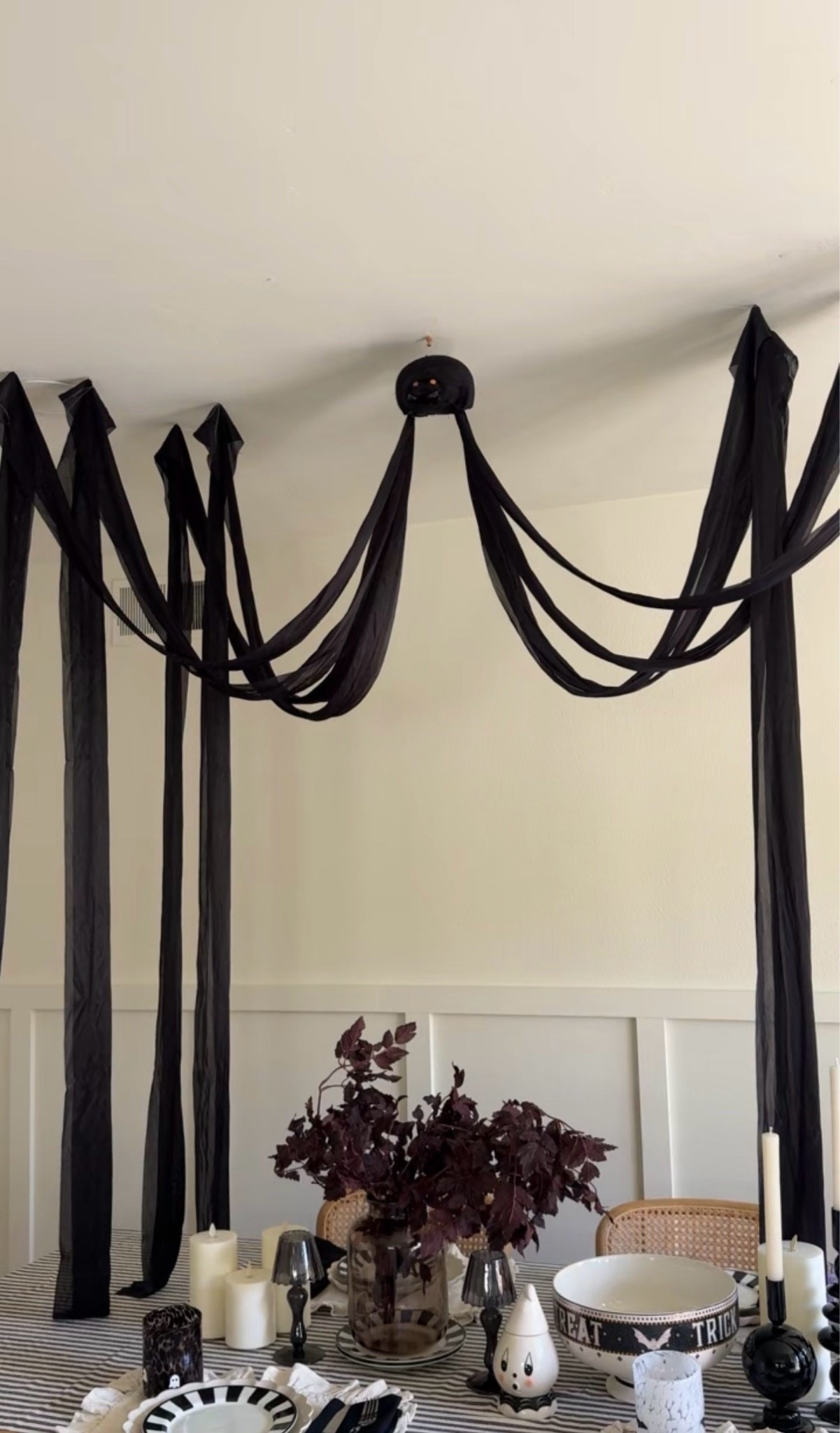 The cutest Halloween party decor  hanging spider