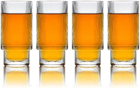 Greenline Goods Ripple Drinking Glasses - 12 oz Modern Kitchen Glassware Set . Unique Vintage Cup... | Amazon (US)
