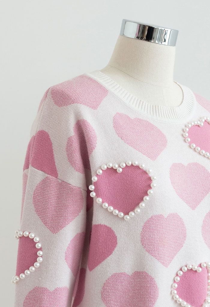 Pinky Heart Pearly Knit Sweater and Joggers Set | Chicwish