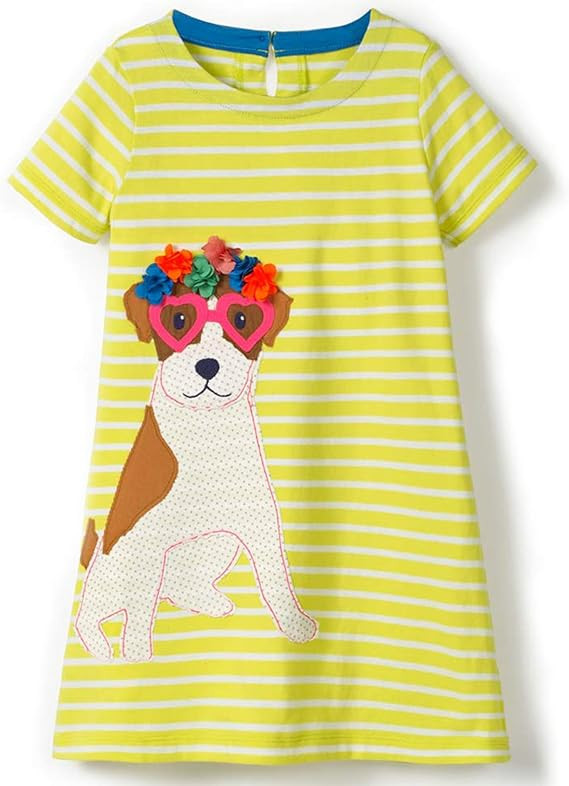 FreeLu Toddler Girls Striped Summer Dress Cartoon Appliques Dresses Girls Cotton Casual Clothing ... | Amazon (US)
